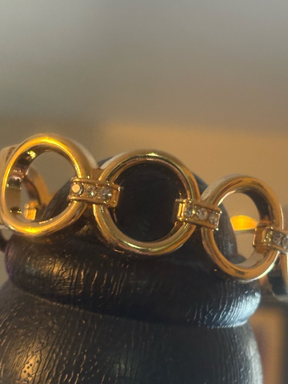 Gold tone Circle Link Bracelet with Crystal Accents - Women's Jewelry